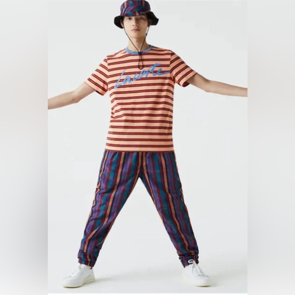 Lacoste mens Short Sleeve Striped with Lacoste Script T-Shirt - Picture 5 of 6